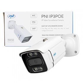 Camera supraveghere video PNI IP3POE cu IP, 3MP, de exterior IP66, microfon incorporat, compatibila cu sistemul de supraveghere 