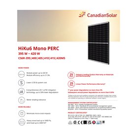 Panou Solar Fotovoltaic Monocristalin HiKu6 Mono PERC CS6R-400MS Black Frame, max. 1500V, lungime cablu 1100mm, conector T6, 400