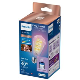 Bec LED RGB inteligent Philips Filament Bulb Clear ST64, Wi-Fi, E27, 6.3W (40W), 470 lm, lumina alba si color (2200-6500K)