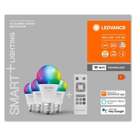 Pachet 4 Becuri LED RGB inteligente Ledvance SMART+ WiFi Classic Multicolour A, E27, 9W (60W), 806 lm, lumina alba si color (270