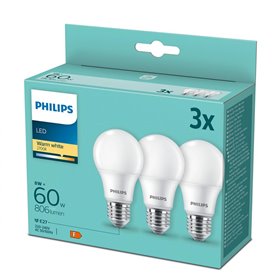 3 Becuri LED Philips A60, E27, 8W (60W), 806 lm, lumina calda (2700K), mat